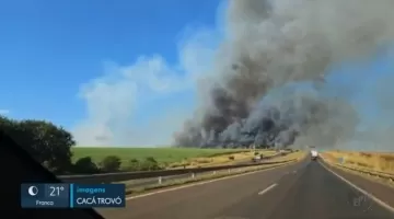Incêndio de grandes proporções foi registrado às margens do Anel Viário Norte, em Ribeirão